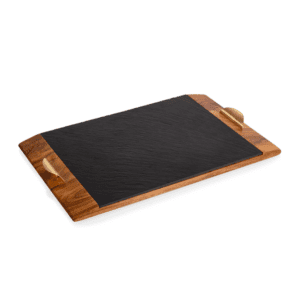 Company swag ideas wood and slate serving tray with handles