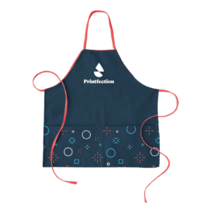 Company swag ideas blue apron with red strings and front pockets