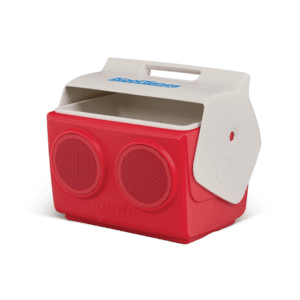 Company swag ideas traditional red and white Igloo cooler with built in speakers