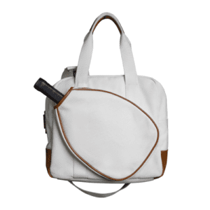 Company swag ideas white bag with tan accents and short and long handles - paddle has own pocket on outside