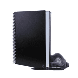 Company swag ideas black spiral reusable notebook with cleaning cloth