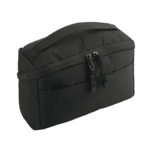 Company swag ideas black bag with dual zippers and strap